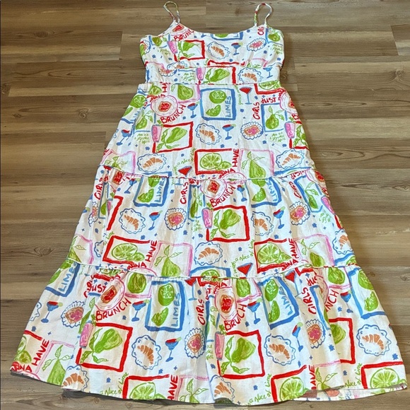 Cynthia Rowley Linen blend Tiered Maxi dress White print Brunch Vacation XL NWOT - Picture 4 of 12